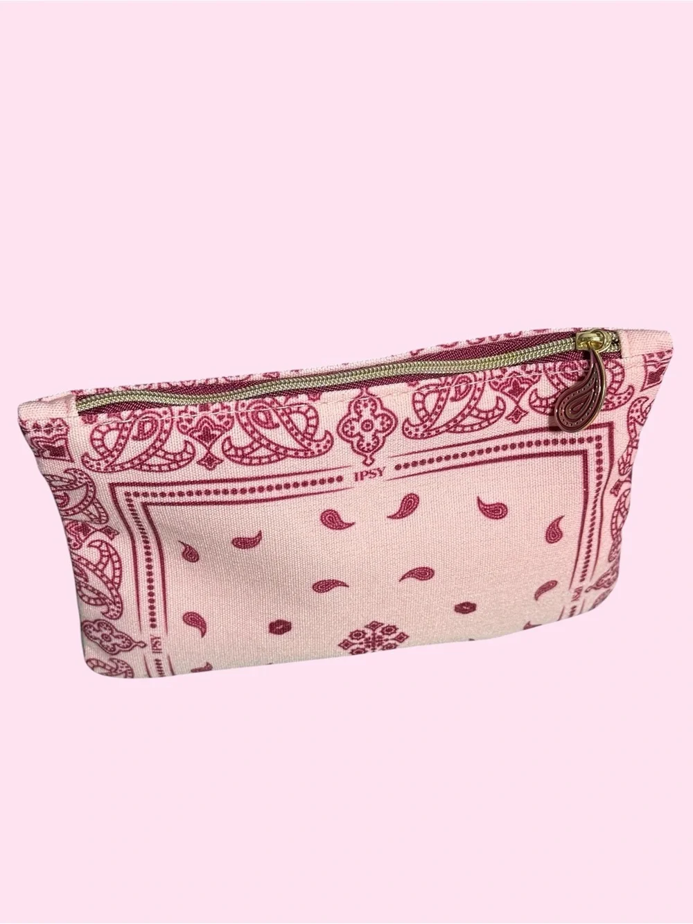 ipsy Pink Bandana-Print Canvas Cosmetic Pouch BRAND NEW